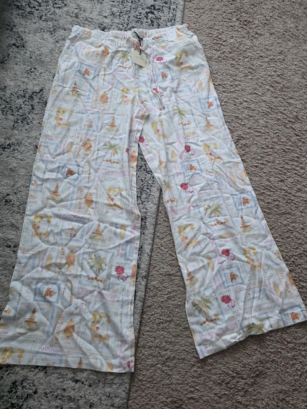 Linen Blend Vacay Tropical World Travel Wide Leg Pants Womens XL Suite 2393 Nwt - Picture 6 of 7